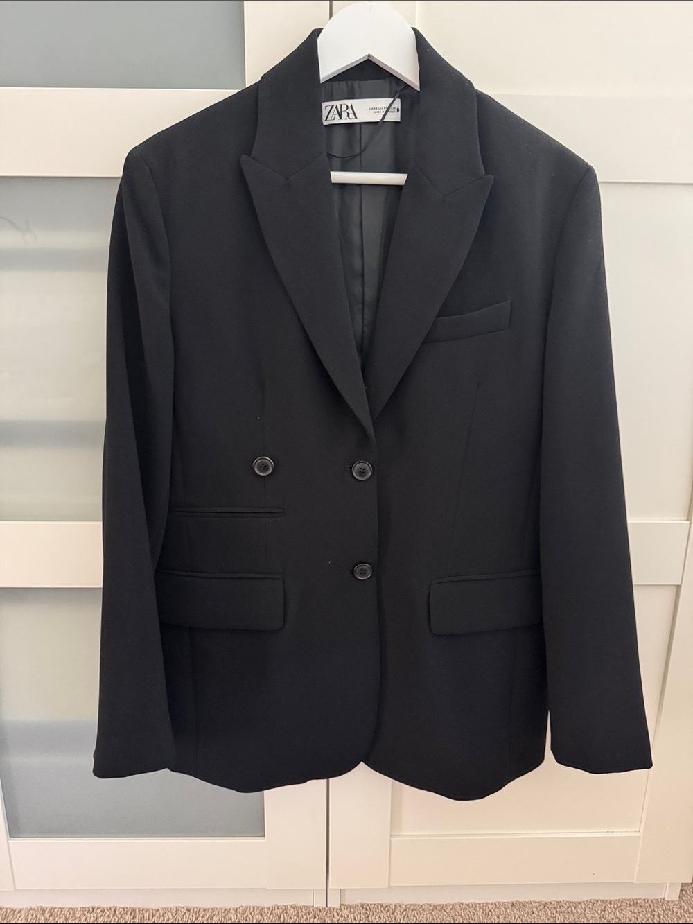Zara Black Double-Breasted Tailored Blazer